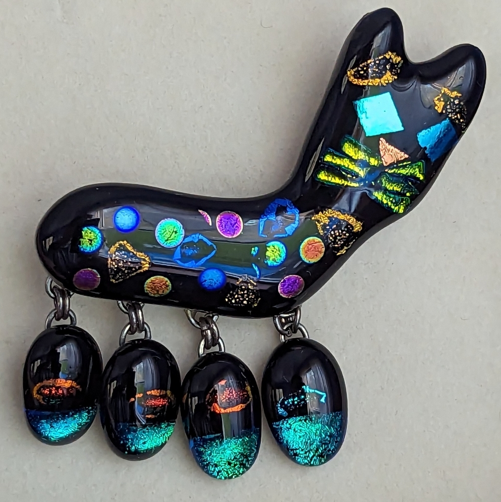 Fire & Ice Glass Cat Brooch